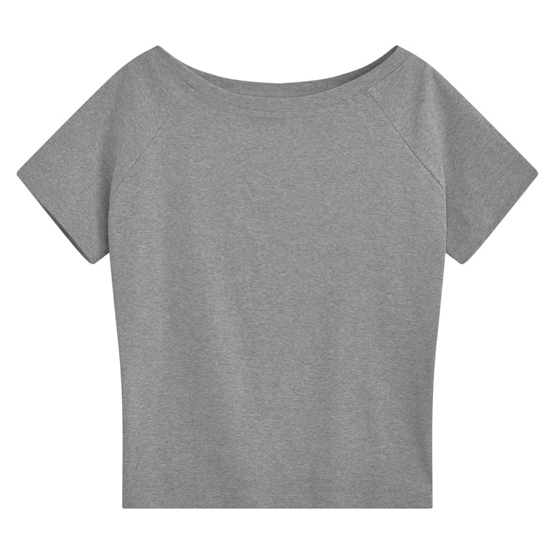 Plain Cold-Shoulder Short-Sleeved Relaxed Tee