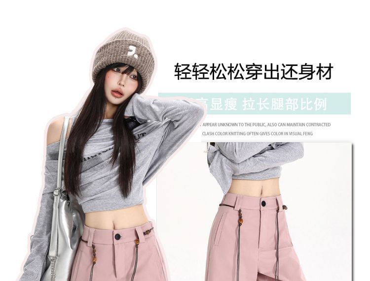 Set: Mid Rise Plain Baggy Cargo Pants + Belt (Various Designs)