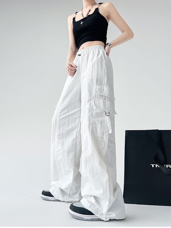 Elastic Waist Plain Baggy Cargo Pants (Various Designs)