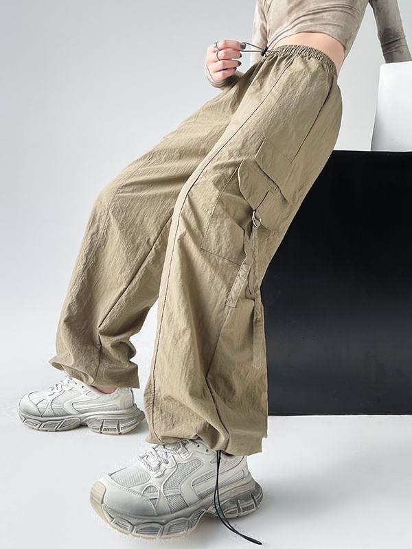 Elastic Waist Plain Baggy Cargo Pants (Various Designs)