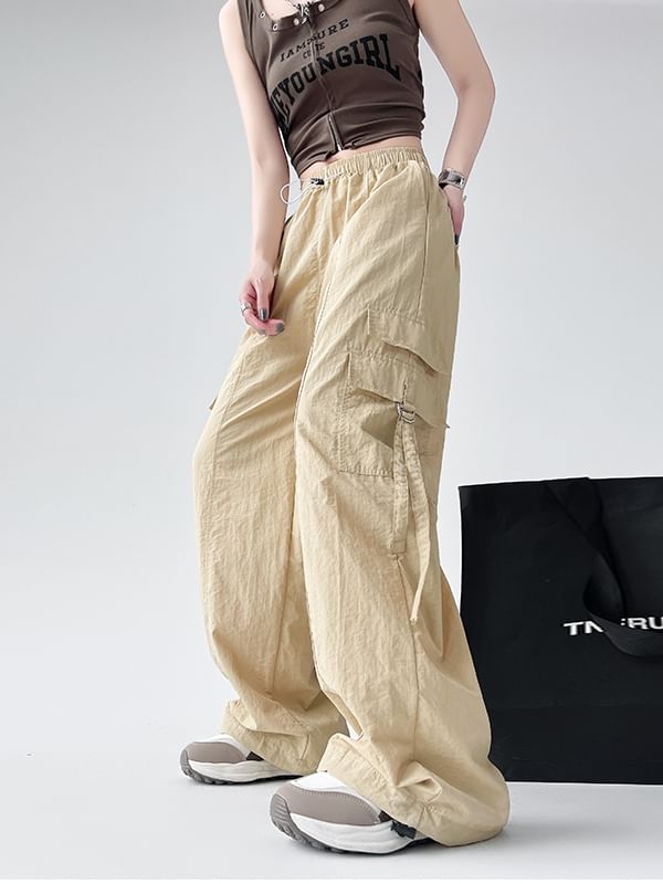 Elastic Waist Plain Baggy Cargo Pants (Various Designs)