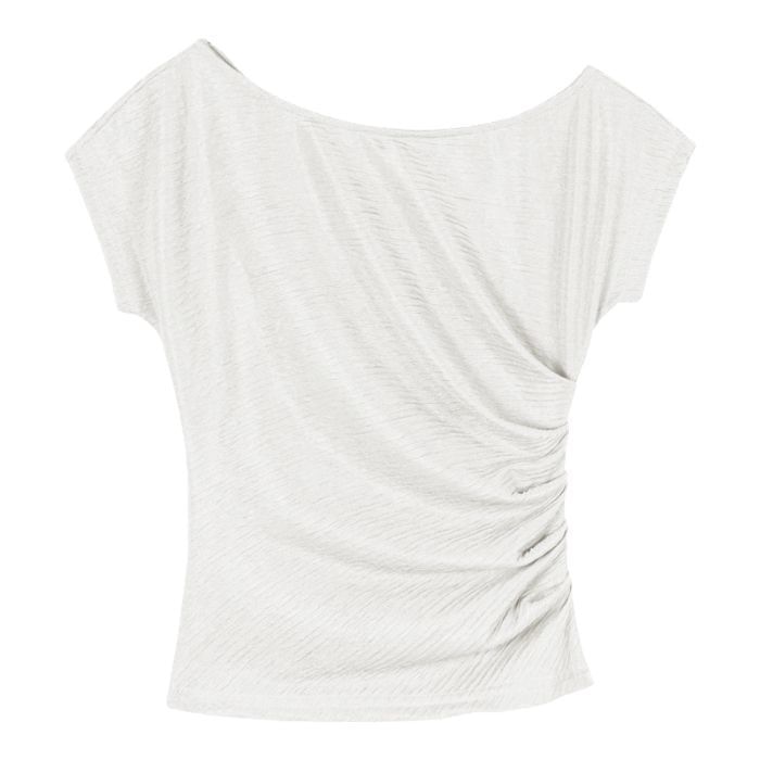Plain Off-Shoulder Short-Sleeved Fitted Tee