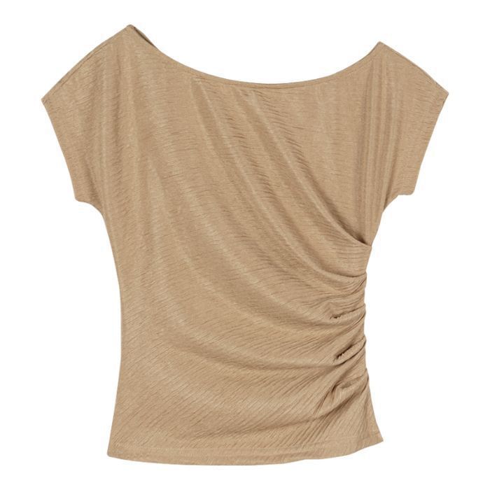Plain Off-Shoulder Short-Sleeved Fitted Tee