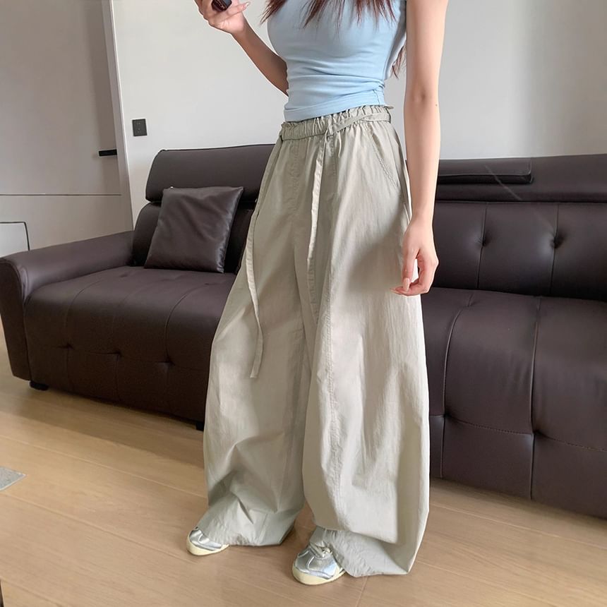 Elastic Waist Plain Baggy Cargo Pants