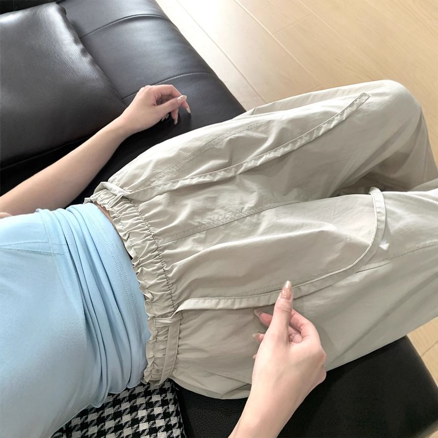 Elastic Waist Plain Baggy Cargo Pants