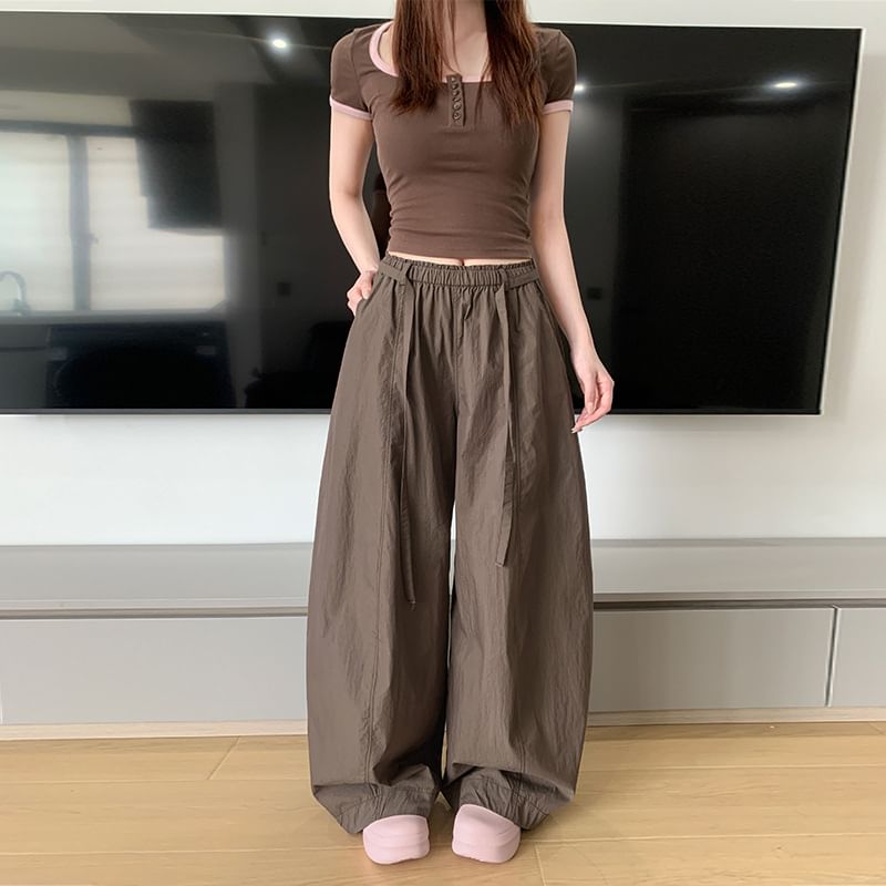 Elastic Waist Plain Baggy Cargo Pants