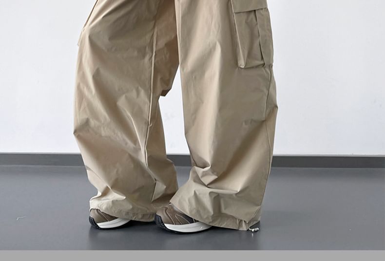 Drawstring Waist Plain Skirt Overlay Baggy Cargo Pants