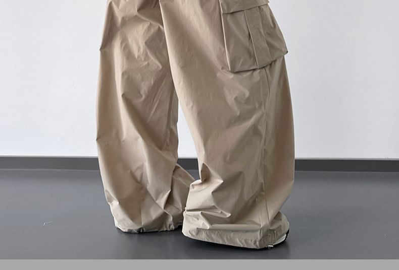 Drawstring Waist Plain Skirt Overlay Baggy Cargo Pants