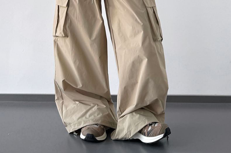Drawstring Waist Plain Skirt Overlay Baggy Cargo Pants