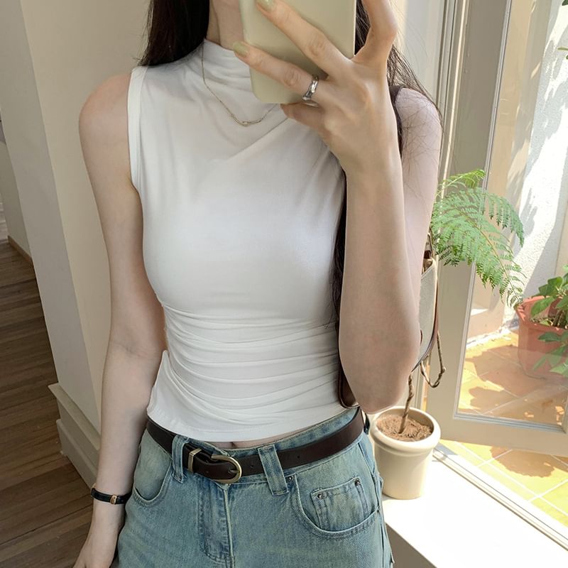 Neck Plain Mock Top Sleeveless