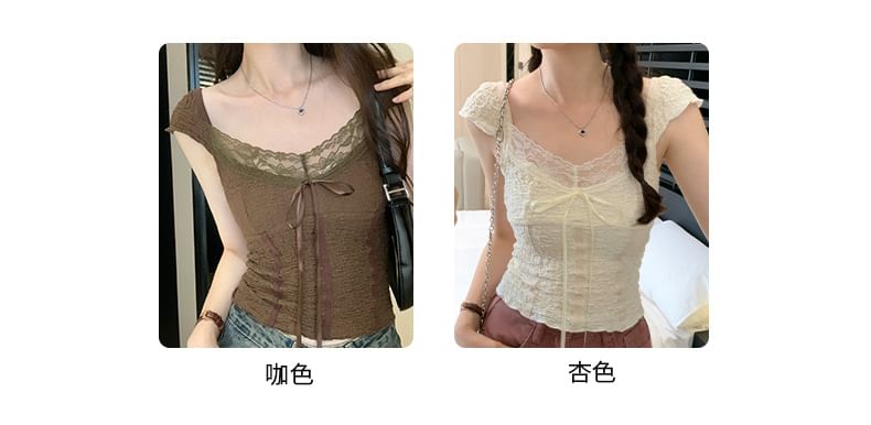 Crop V-Neck Cap-Sleeve Top Lace