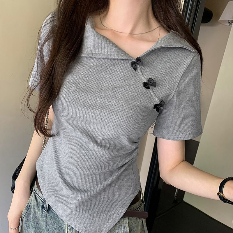 Top Asymmetrical Short-Sleeve Plain