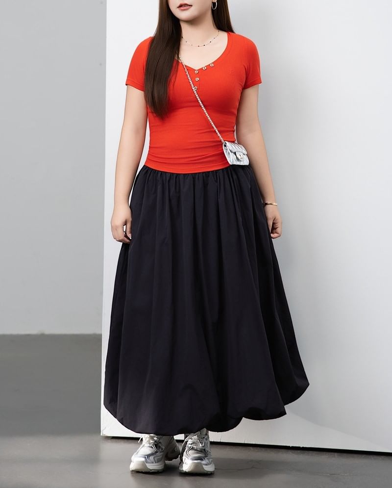 Plain Half-Buttoned Short-Sleeved Top