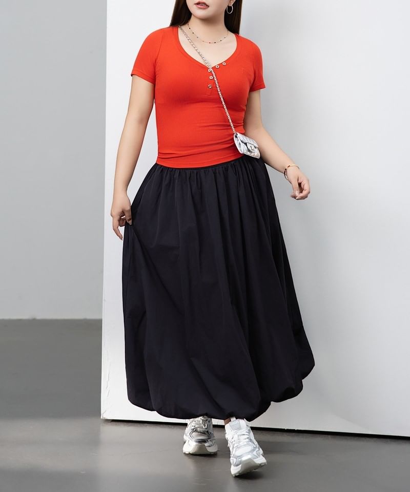 Plain Half-Buttoned Short-Sleeved Top