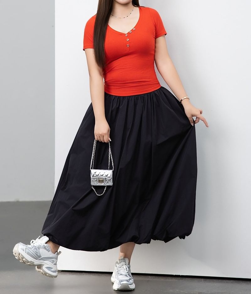 Plain Half-Buttoned Short-Sleeved Top