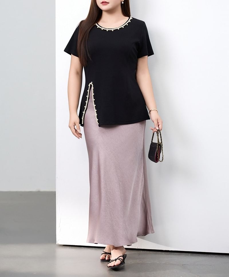 Plain Slit-Hem Crewneck Short-Sleeved Tee