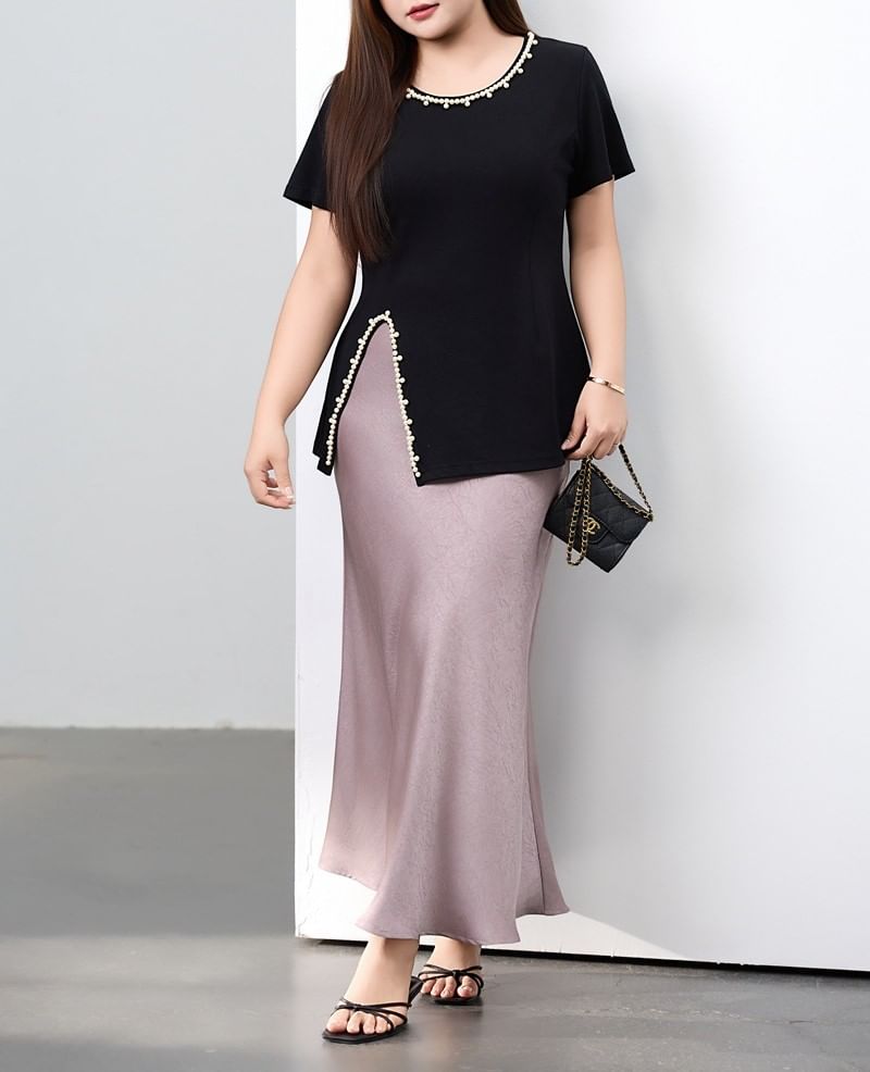 Plain Slit-Hem Crewneck Short-Sleeved Tee