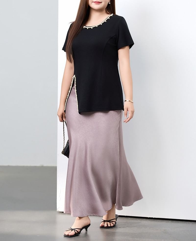 Plain Slit-Hem Crewneck Short-Sleeved Tee