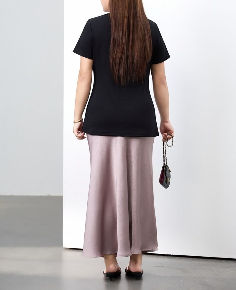 Plain Slit-Hem Crewneck Short-Sleeved Tee