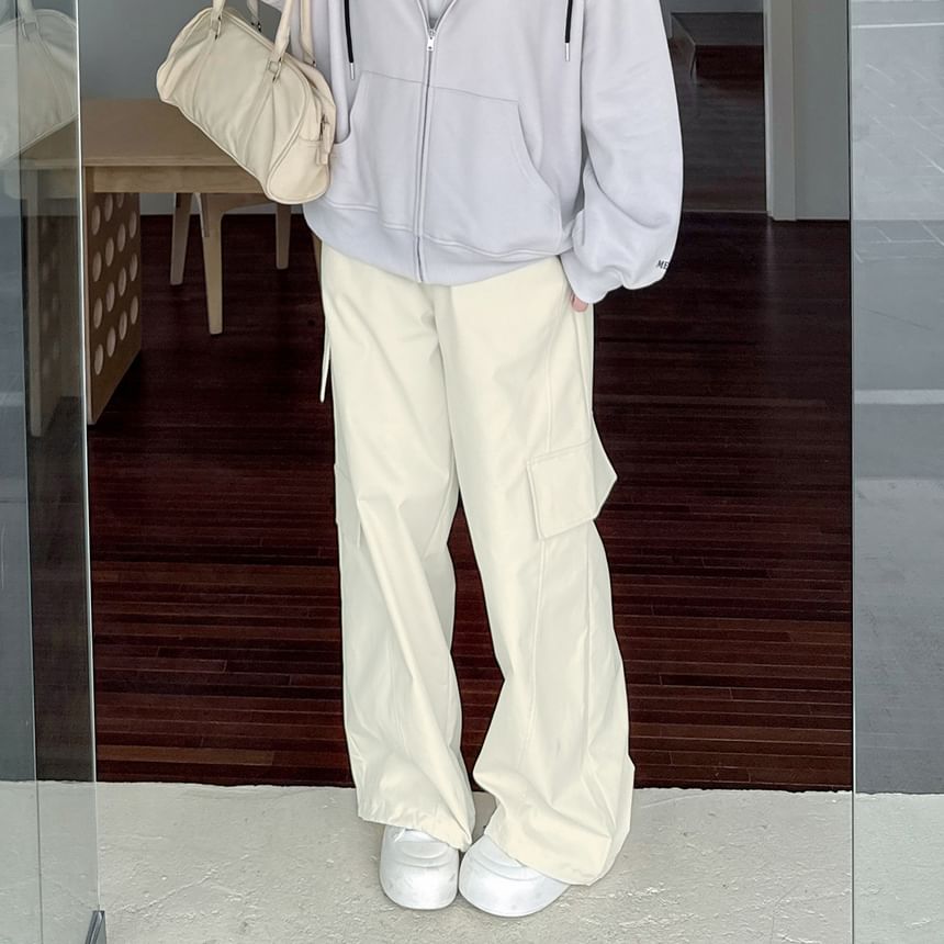 [XL-4XL] High Rise Plain Wide Leg Cargo Pants