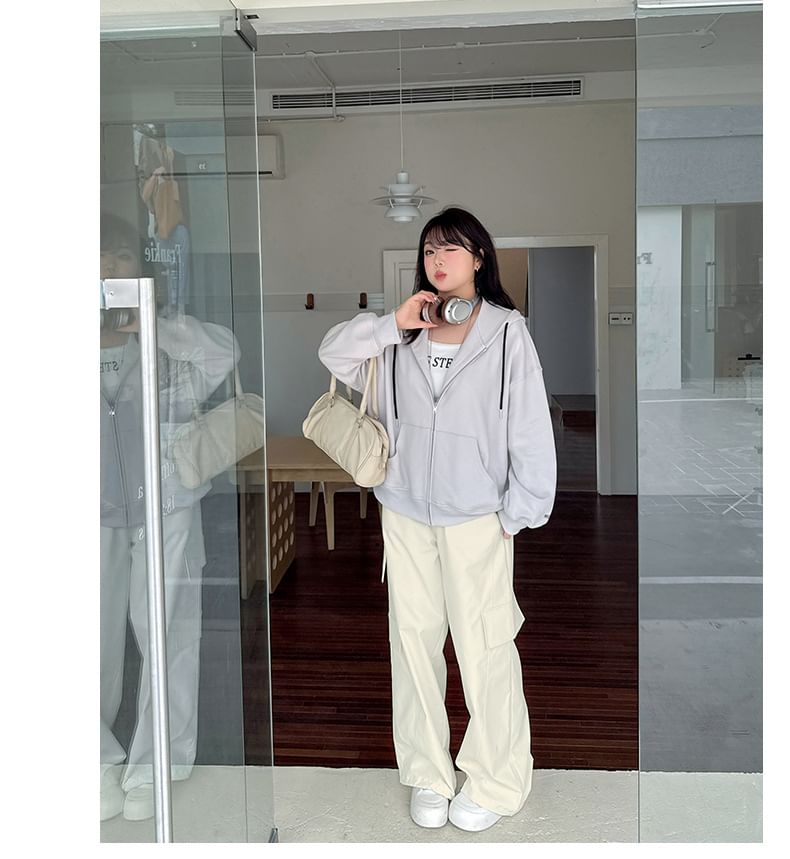 [XL-4XL] High Rise Plain Wide Leg Cargo Pants