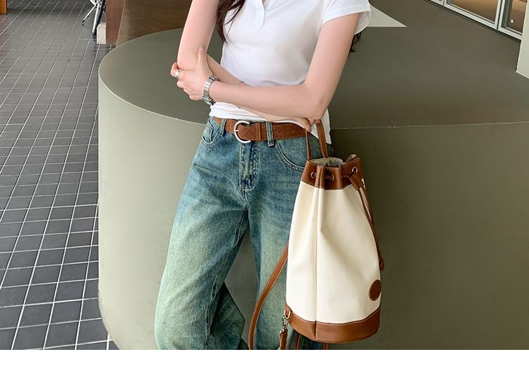 Plain Slim-Fit V-Neck Short-Sleeved Polo Shirt