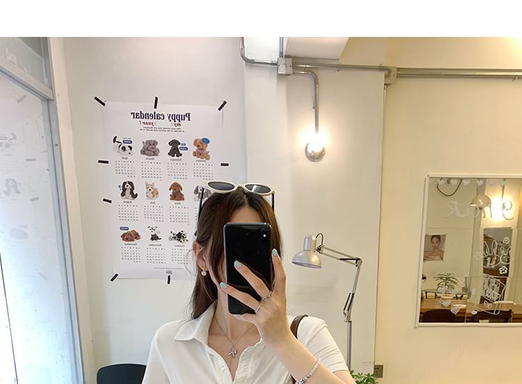 Slim-Fit V-Neck Short-Sleeved Polo Shirt with Pocket