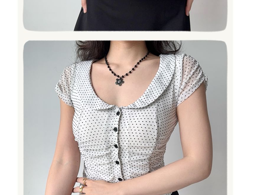 Dotted Slim-Fit Short-Sleeved Blouse