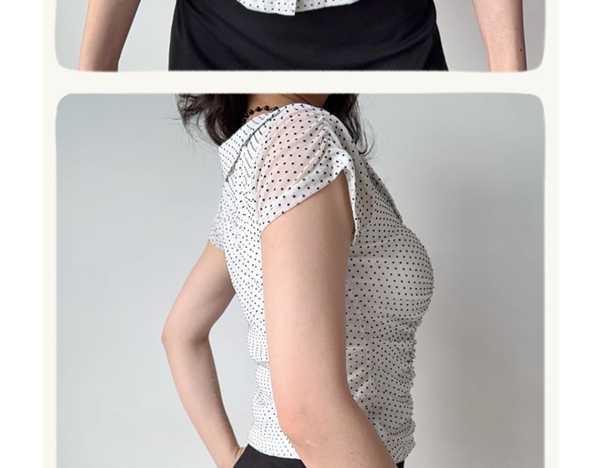 Dotted Slim-Fit Short-Sleeved Blouse