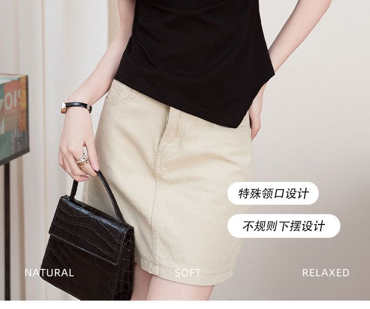 Striped Paneled Asymmetric Crew-Neck Short-Sleeved Slim-Fit Tee