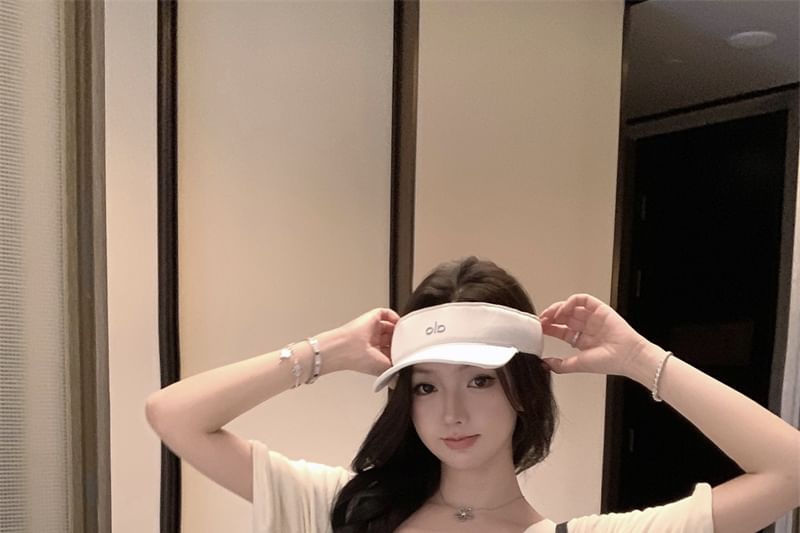 Plain Slim-Fit Batwing-Sleeved V-Neck T-Shirt