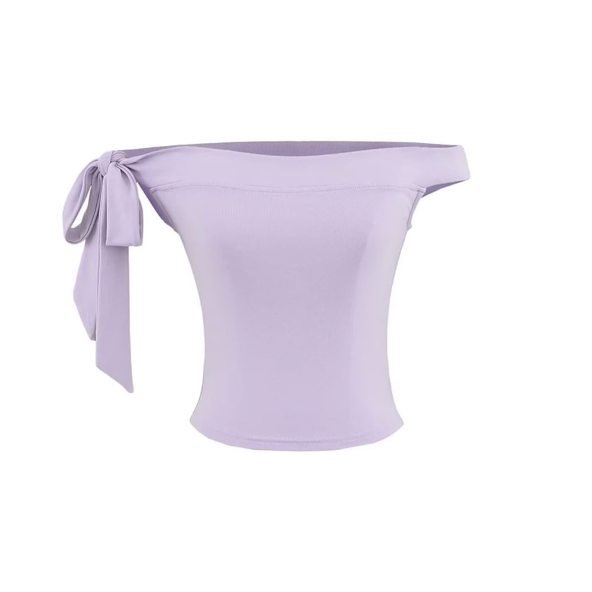 Plain Off-Shoulder Short-Sleeved Cropped T-Shirt