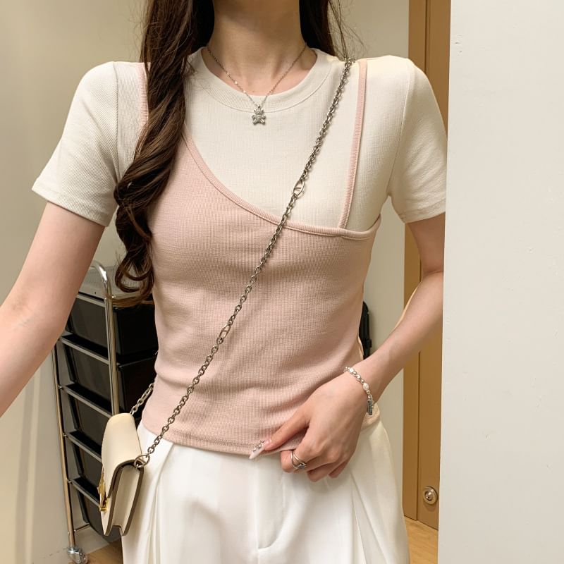 Plain Mock Two-Piece Crewneck Short-Sleeved T-Shirt
