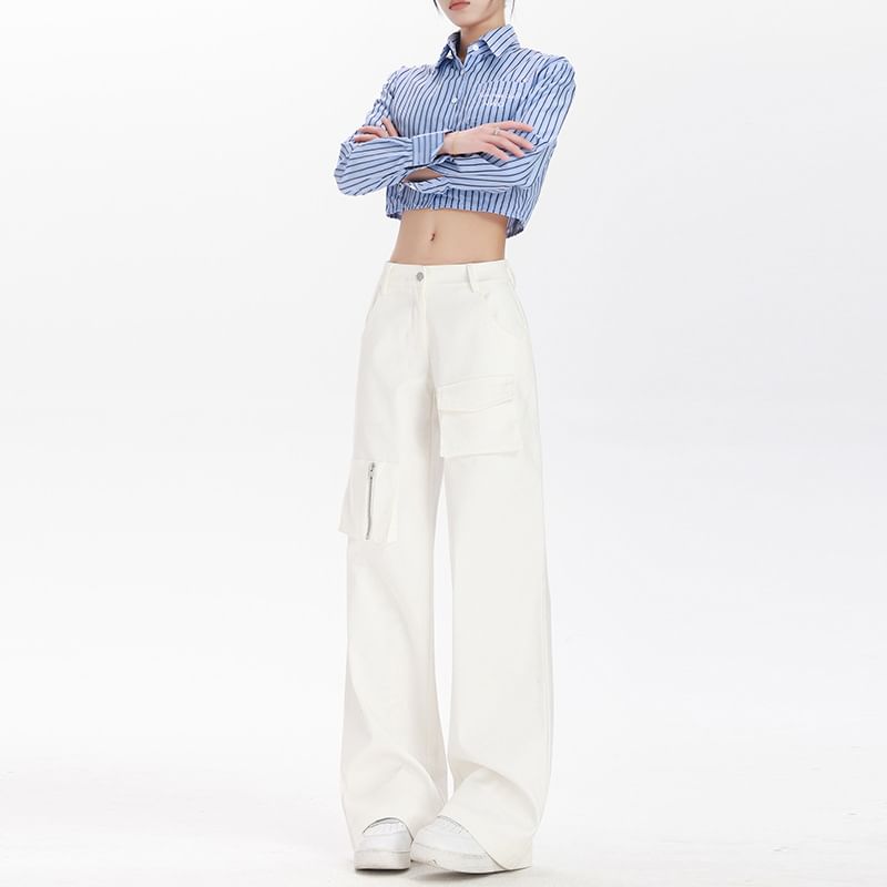 Mid Waist Plain Loose Fit Cargo Pants (Various Designs)