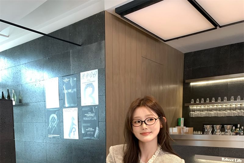 Striped Fringed Tweed Button Jacket