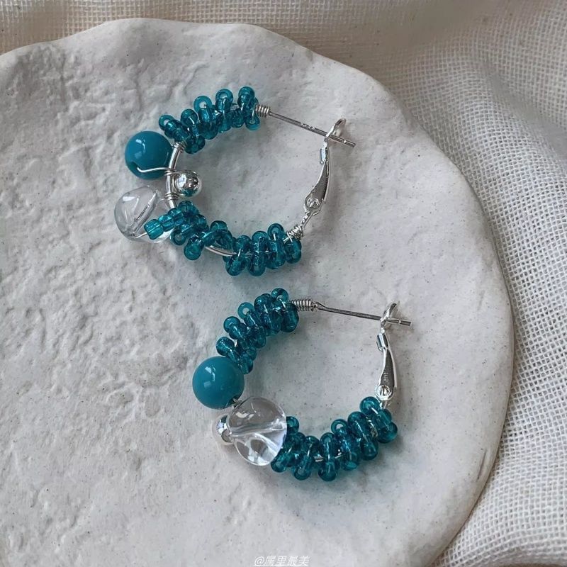 Bead Faux Leverback Alloy Gemstone Earring Hoop