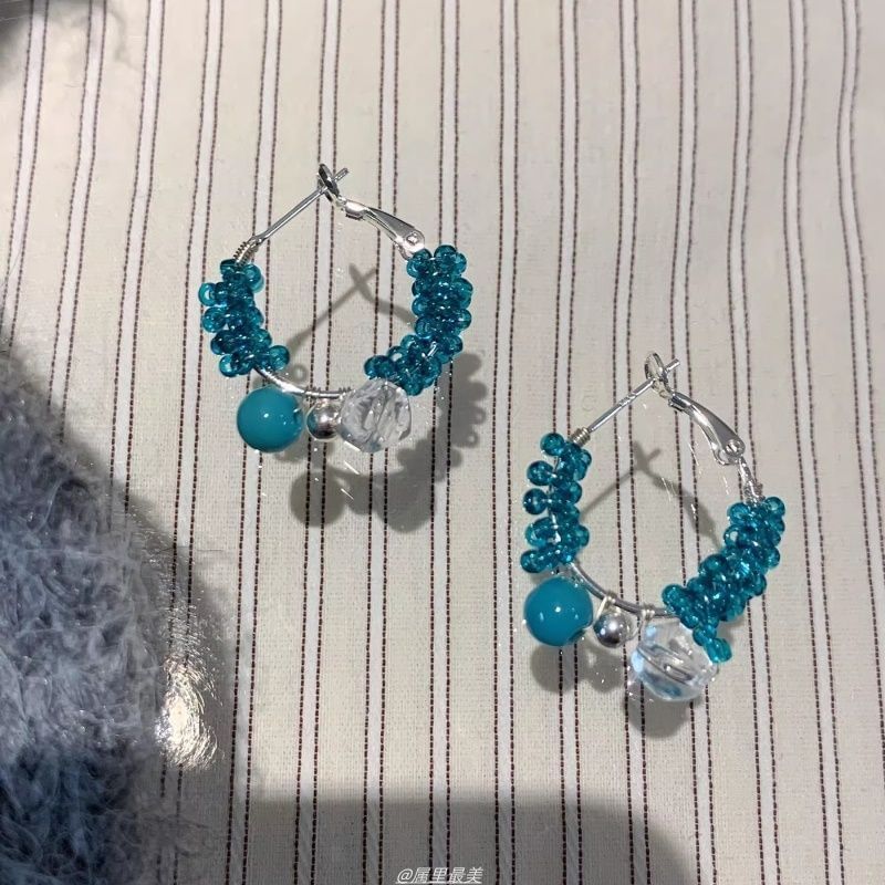 Bead Faux Leverback Alloy Gemstone Earring Hoop