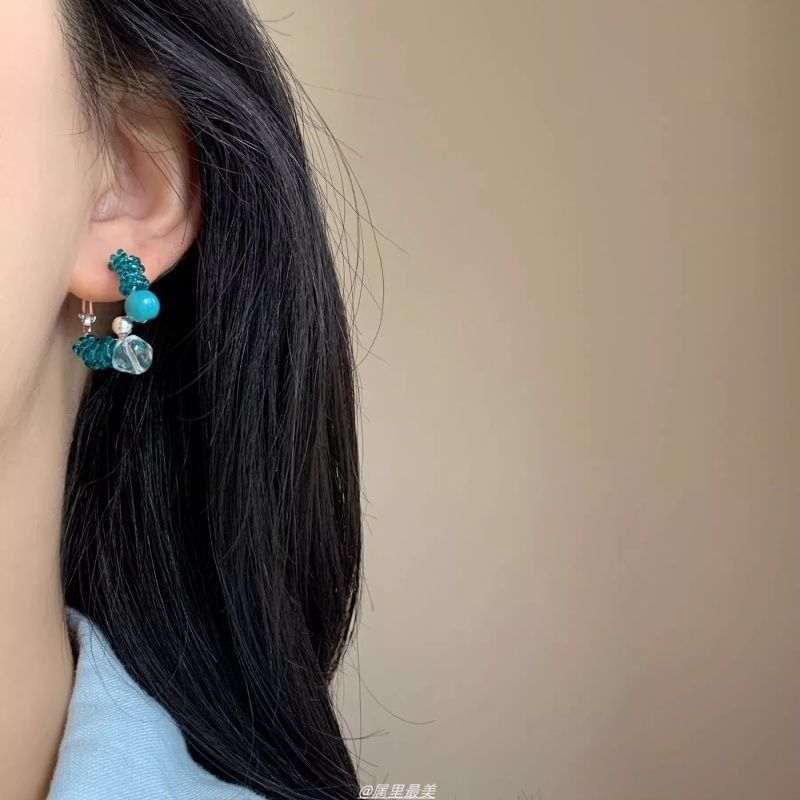 Bead Faux Leverback Alloy Gemstone Earring Hoop