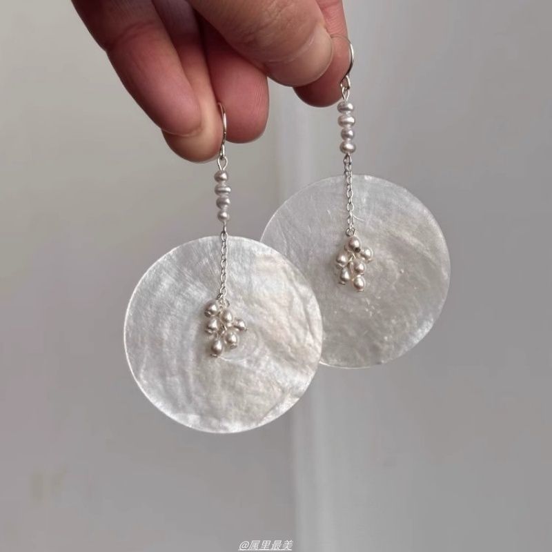 Dangle Disc Alloy Pearl Faux Shell Earring