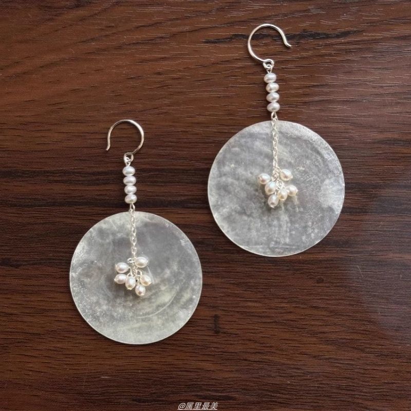 Dangle Disc Alloy Pearl Faux Shell Earring