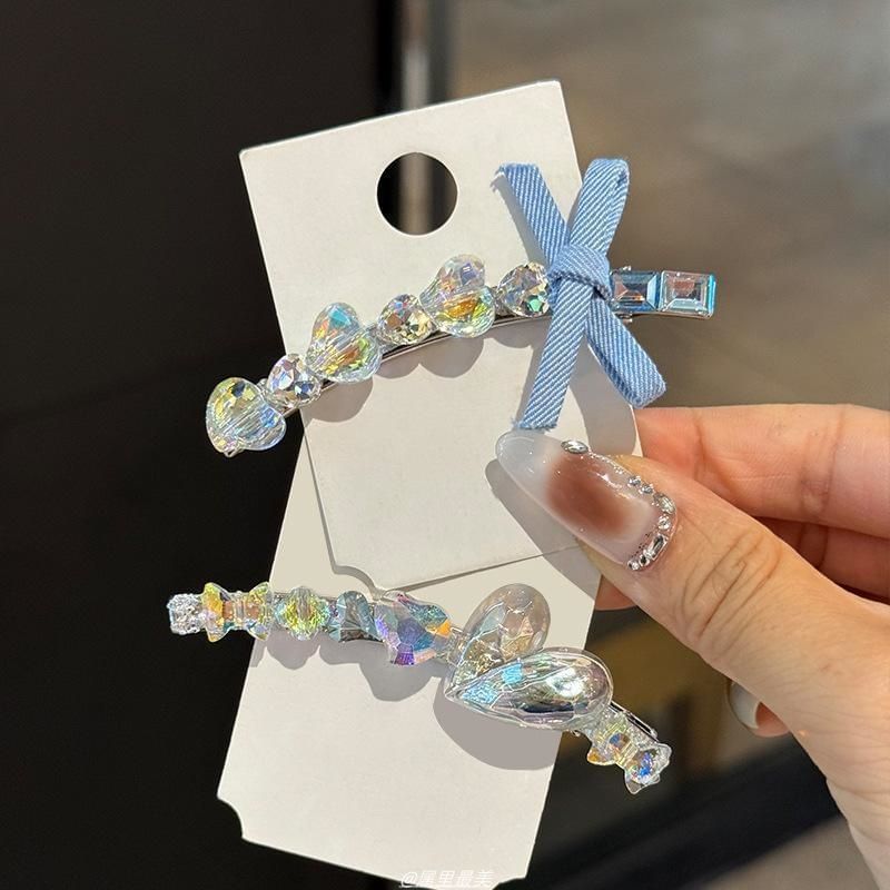 Ribbon Faux Heart Crystal Clip Hair