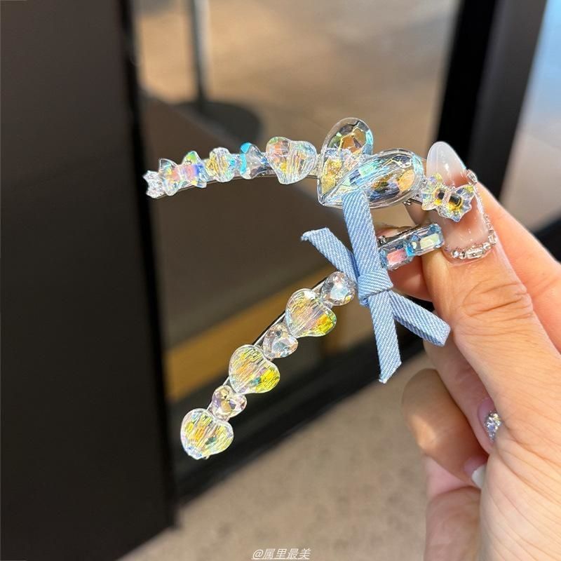 Ribbon Faux Heart Crystal Clip Hair