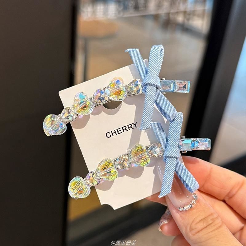 Ribbon Faux Heart Crystal Clip Hair