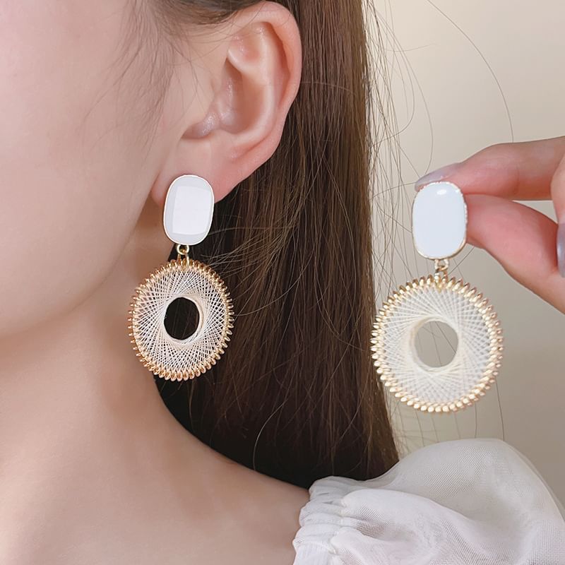 Woven Disc Earring Alloy Drop