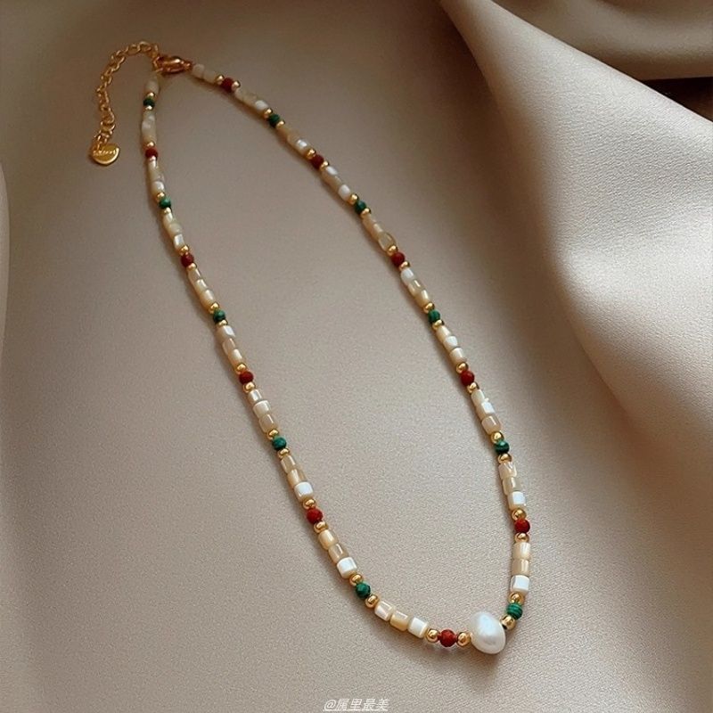 Bead Faux Necklace Pearl Gemstone Alloy