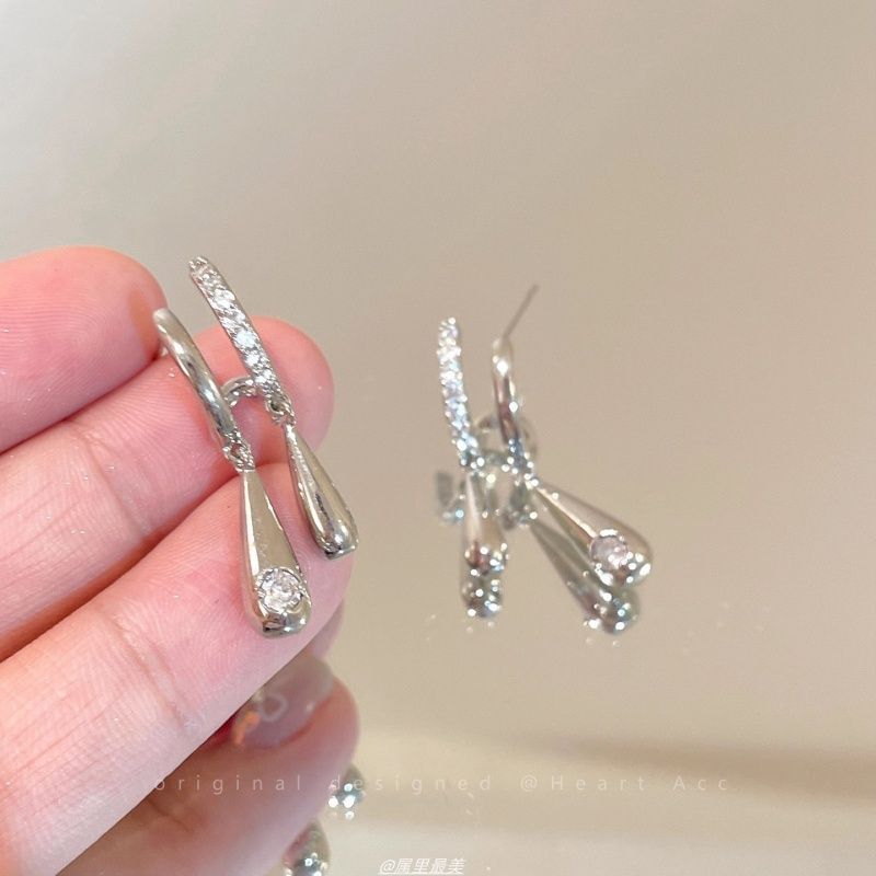 Earring Droplet Alloy Drop Rhinestone