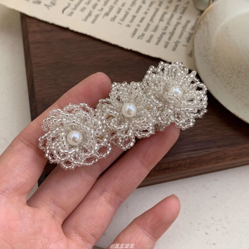 Faux Pearl Alloy Hair Crystal Clip Floral