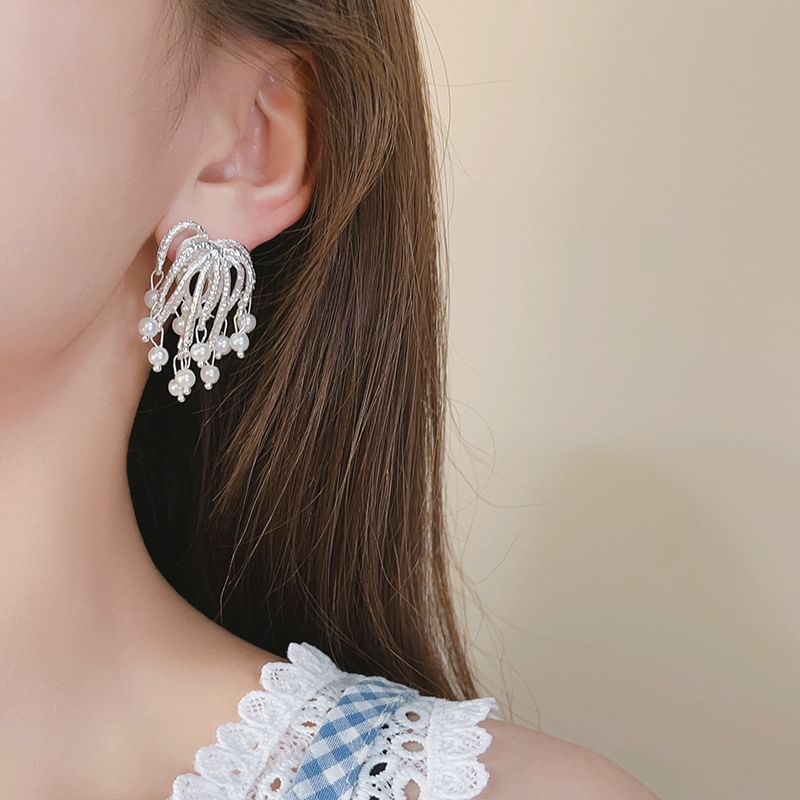Earring Fringed Faux Alloy Firework Pearl