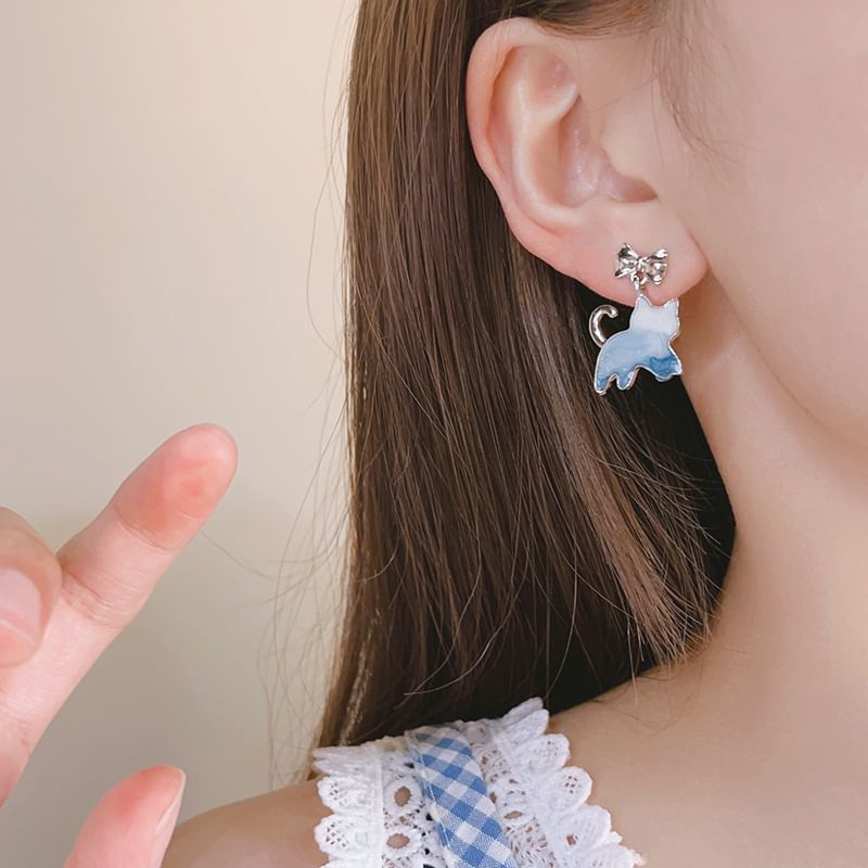 Gradient Cat Earring Alloy Drop Resin