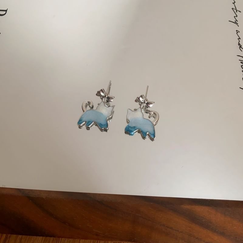 Gradient Cat Earring Alloy Drop Resin